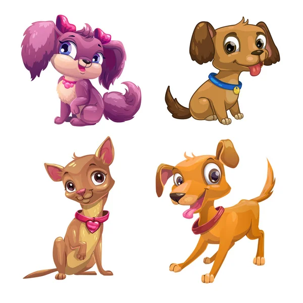 Divertidos pequeños cachorros de dibujos animados conjunto . — Vector de stock