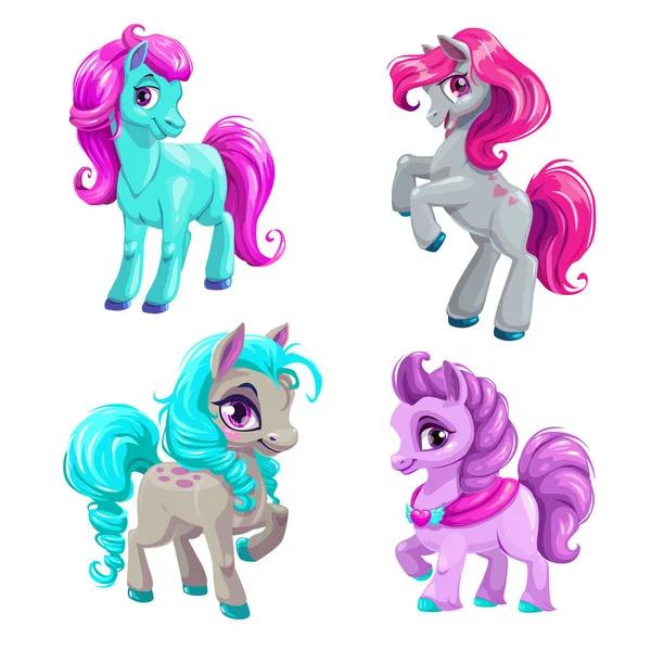 Cute cartoon little horses set. — Stock Vector