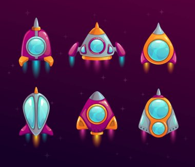 Çizgi film roket Icons set.