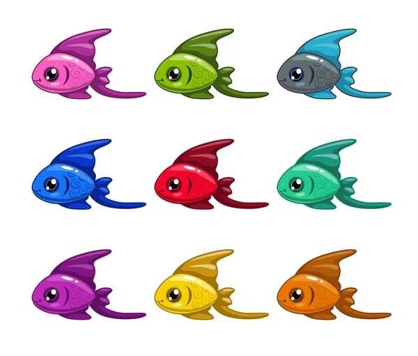 Drôle de dessin animé poissons colorés ensemble . — Image vectorielle