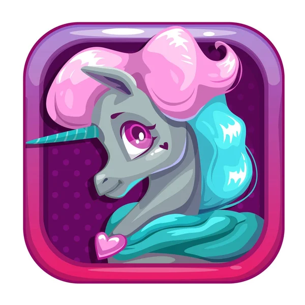 Icono de aplicación vectorial con hermoso unicornio joven . — Archivo Imágenes Vectoriales