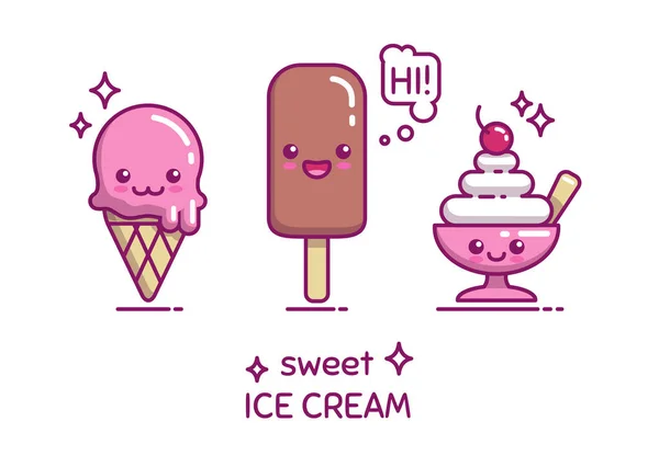 Cute sweet ice cream characters. — Stock Vector
