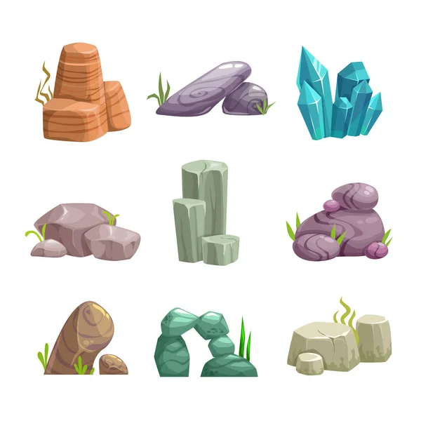 Dessin animé pierres et rochers actifs ensemble . — Image vectorielle