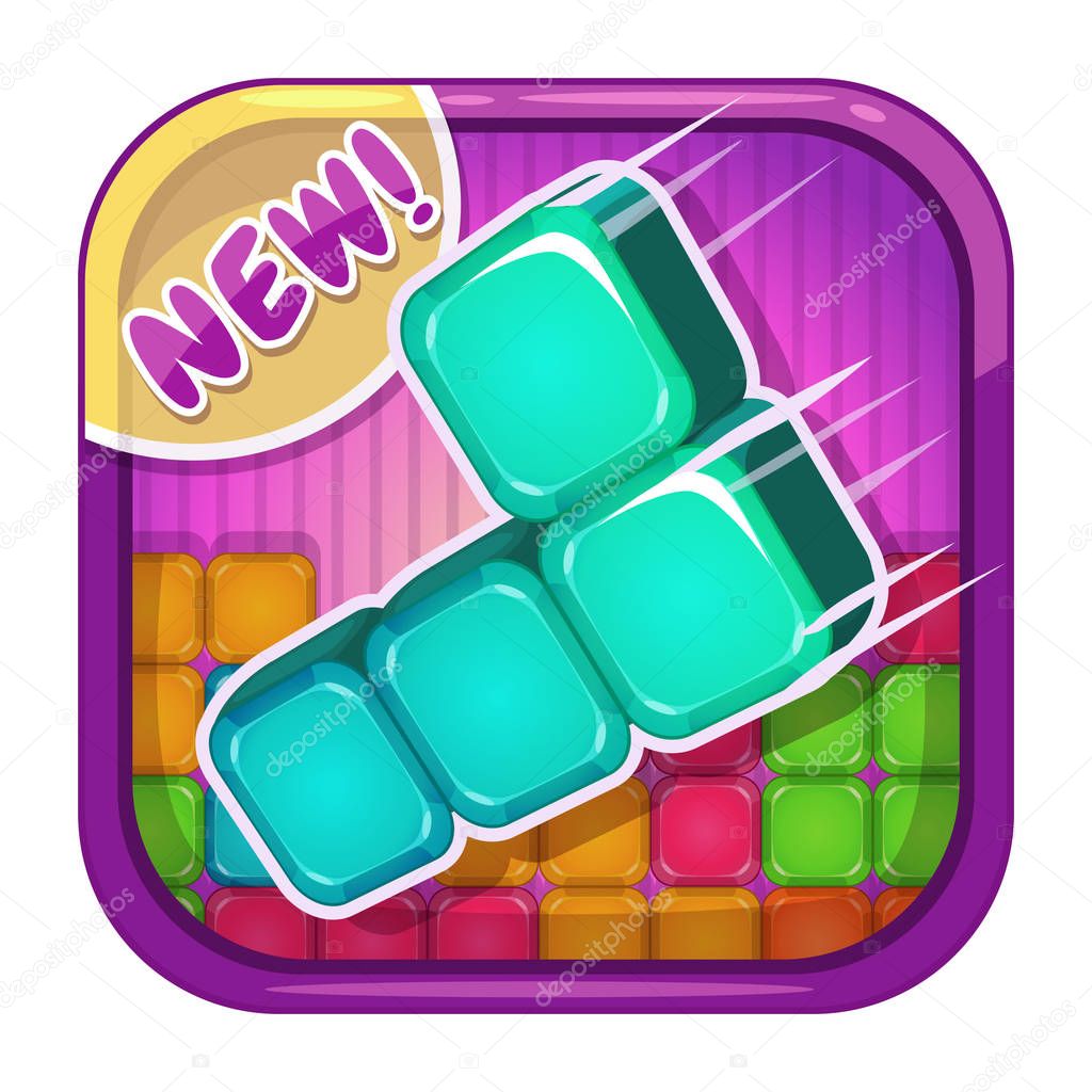 App icon with colorful blocks. Cartoon game logo. Vector GUI asset.
