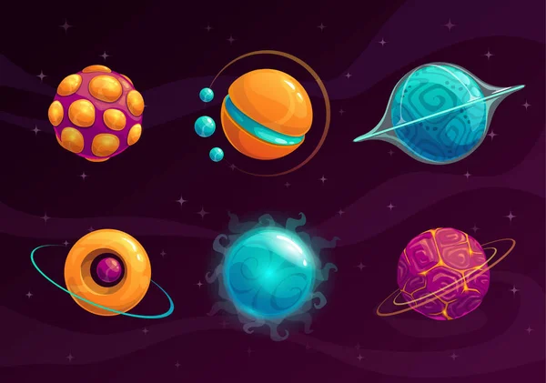 Dibujos animados fantasía planetas conjunto . — Vector de stock