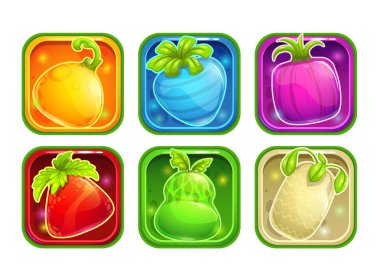 Renkli parlak fantezi meyve ile App simgeleri.