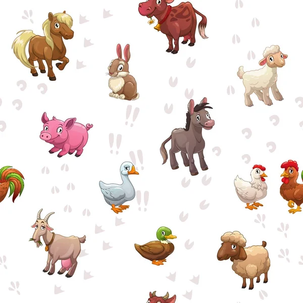 Seamless pattern with funny cartoon farm animals — Stock Vector