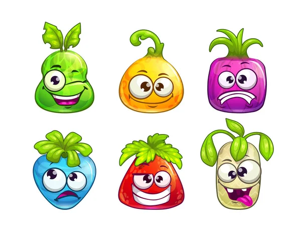 Cute comic colorful fruit characters on white background. — Stock Vector