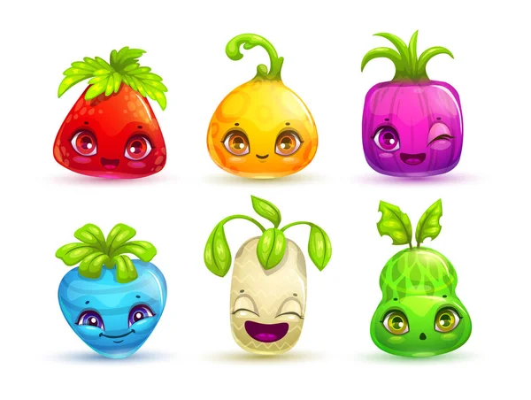 Funny cartoon colorful fantasy plant characters set. — Stock Vector