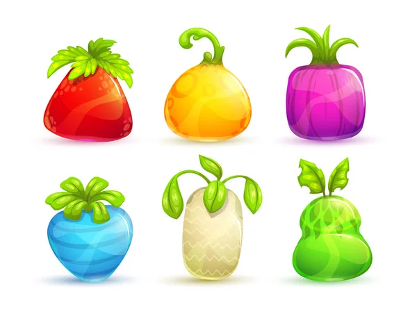 Cute cartoon bright colorful fantasy fruits and berries. — Stock Vector