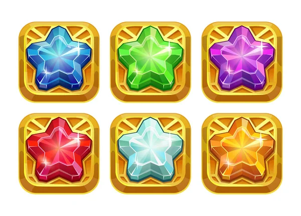 Amulettes dorées avec étoiles de cristal colorées . — Image vectorielle