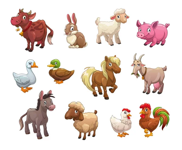 Conjunto de animales de granja de dibujos animados lindo. — Vector de stock