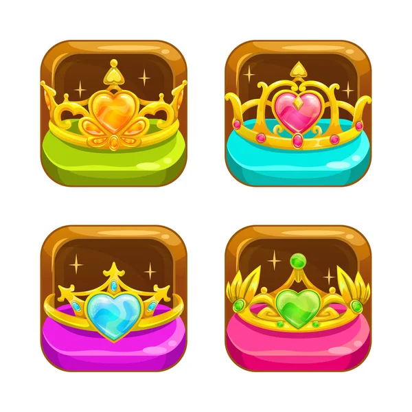 Cartoon app icons with golden crowns — Stock Vector
