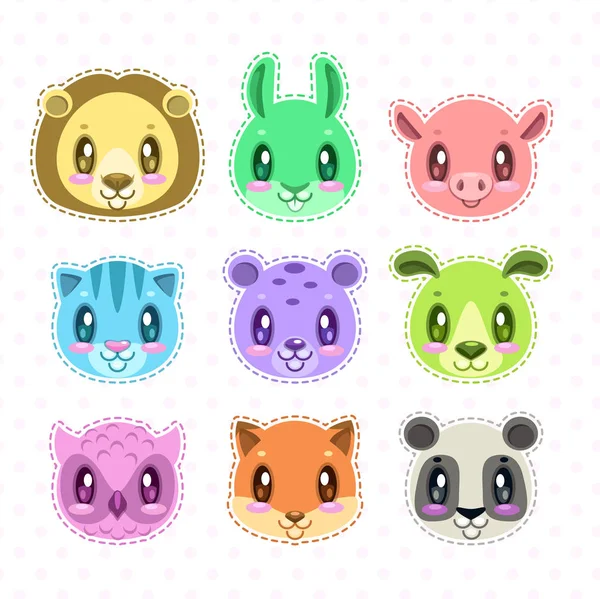 Lindo dibujo animado feliz animal caras conjunto . — Vector de stock