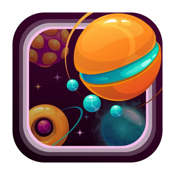 Icône de l'application de bande dessinée avec des planètes fantastiques . — Image vectorielle