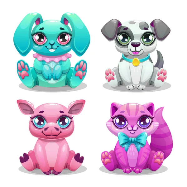 Little cute cartoon animals set. — Stock Vector