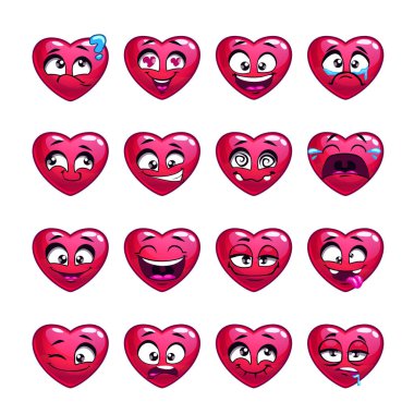  Sevimli çizgi pembe kalp emoji seti.
