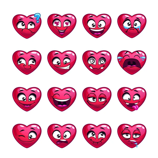 Mignon dessin animé coeur rose emoji ensemble . — Image vectorielle