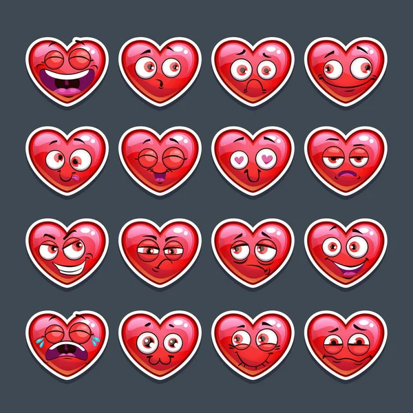 Cute cartoon red heart emoji set. — Stock Vector
