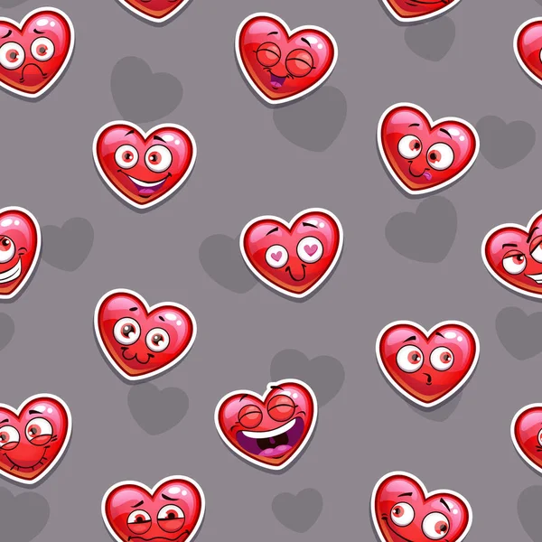 Modèle sans couture avec des autocollants emoji coeur rouge drôle — Image vectorielle