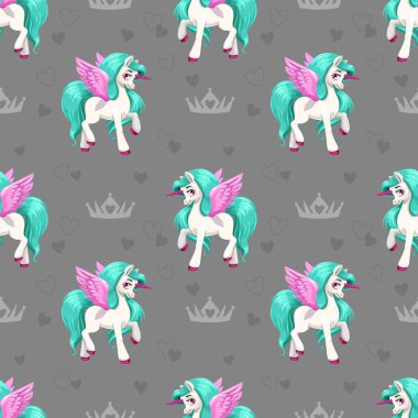 Güzel tek boynuzlu at. Çizgi filmlerdeki küçük atları olan kızlar için kusursuz bir desen..