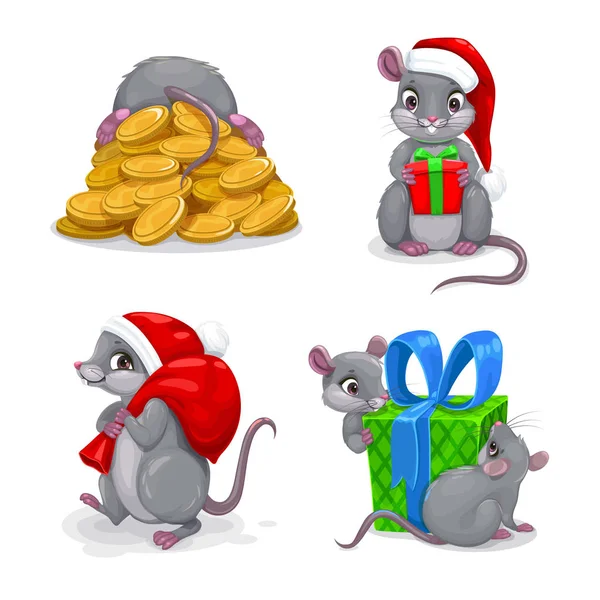 Cute cartoon mice set. Festive holiday mouse icons. — Stock Vector