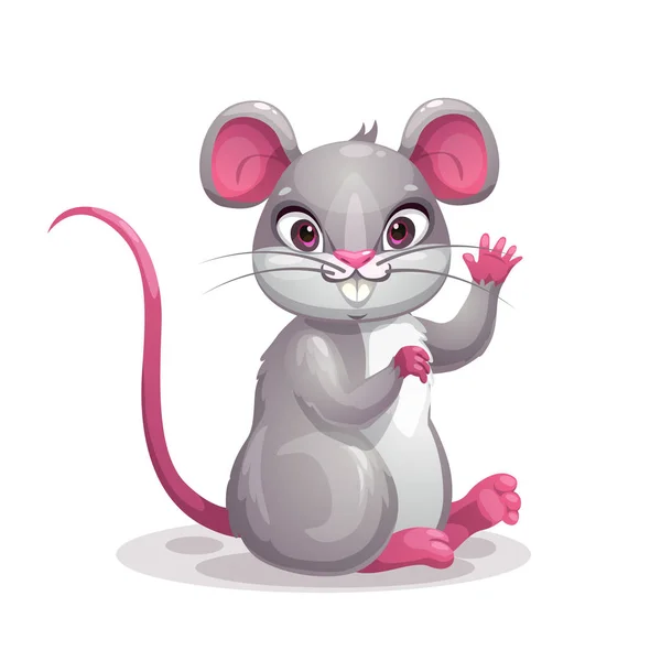 Μικρό χαριτωμένο καρτούν γκρι ποντικάκι. Σύμβολο του νέου έτους. — Διανυσματικό Αρχείο