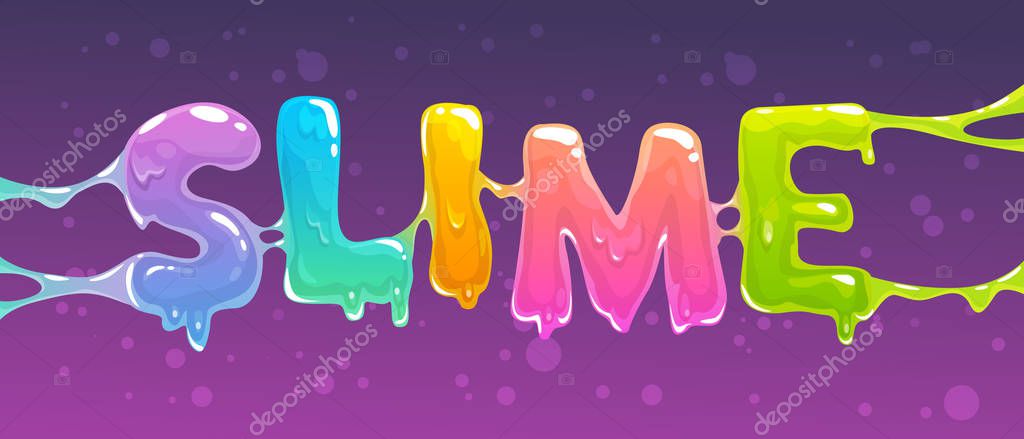 Slime word banner. Colorful slime text. Vector horizontal illustration.