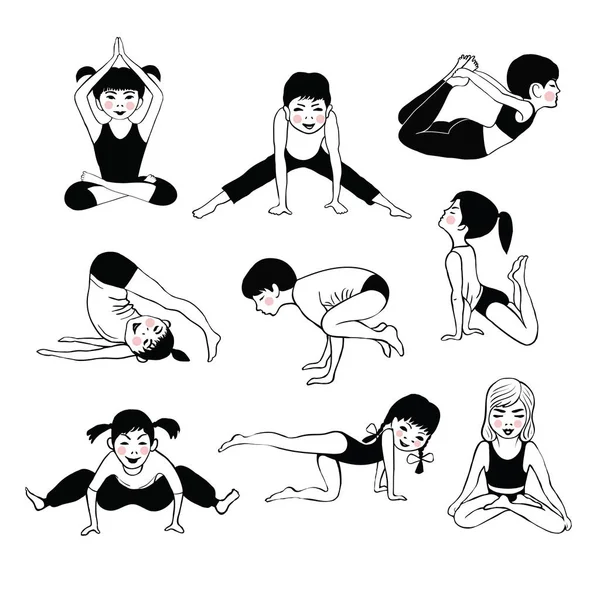 Un conjunto de niños Yoga 2 — Vector de stock