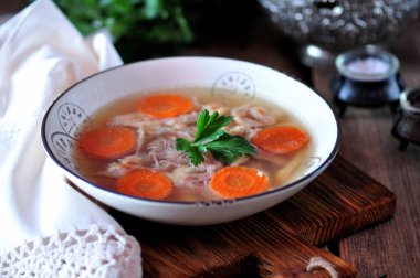 Ev yapımı Etli jöle Organik tavuk pişirdim. Geleneksel Rus yemekleri