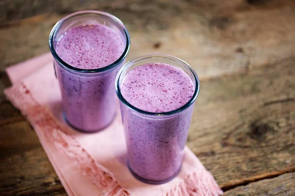 Protein Cocktail Yogurt Milk Honey Blueberries — Stock Photo, Image