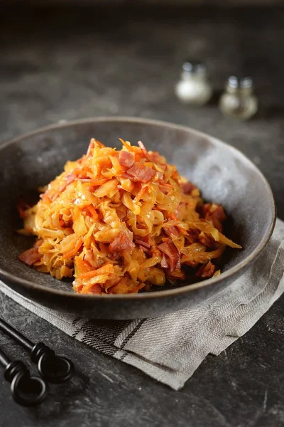 Braised Cabbage Ham Onions Carrots Traditional Russian Food — 스톡 사진