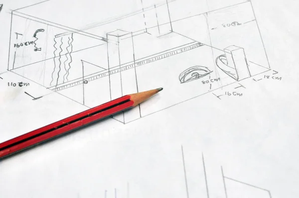 Mão desenhada de esboço do banheiro e lápis — Fotografia de Stock