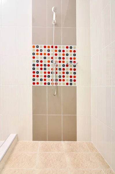 Bathroom Shower with designed tiles — Stock Photo, Image