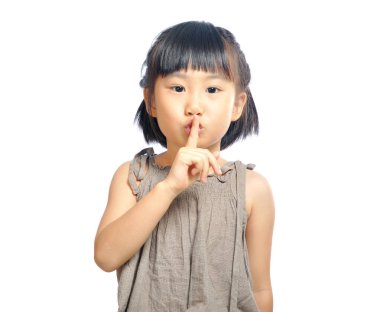 asian little girl finger up to lips for making a quiet gesture i clipart