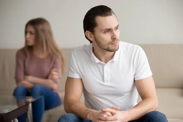 Sad frustrated handsome man, couple after quarrel, family relati — Stock Photo, Image