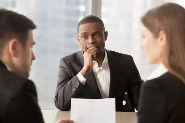 Nervous worried unhired african-american job applicant waiting f — Stock Photo, Image
