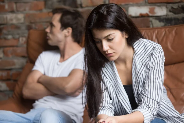 Sad pensive young girl thinking of relationships problems after — Stock Photo, Image