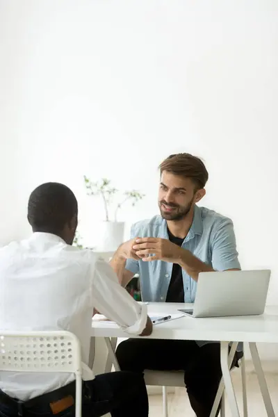 Multiracial colleagues working together talking in office teamwo — Stock Photo, Image