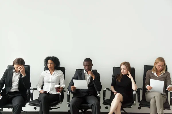 Nervous stressed job applicants preparing for interview waiting — Stock Photo, Image