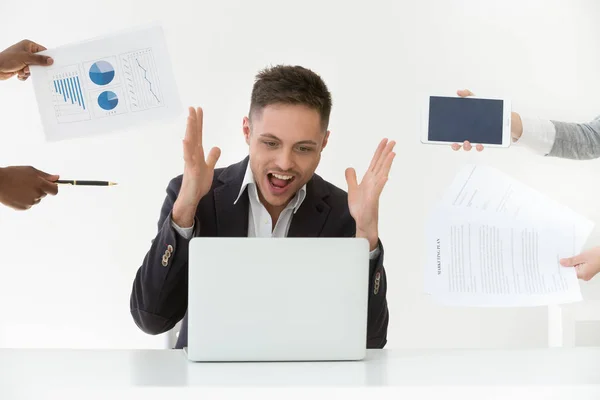 Annoyed Overwhelmed Businessman Screaming Despair Feeling Stressed Hates Multi Task — Stock Photo, Image