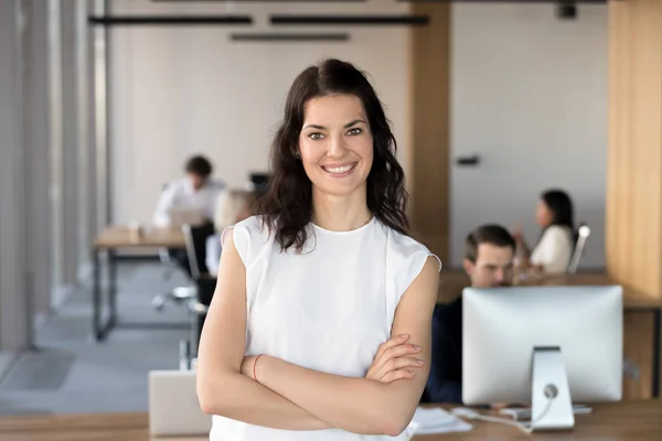 Porträt einer erfolgreichen lächelnden Geschäftsfrau im Amt — Stockfoto