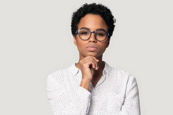 Thoughtful young african american female professional head shot portrait. — Stock Photo, Image