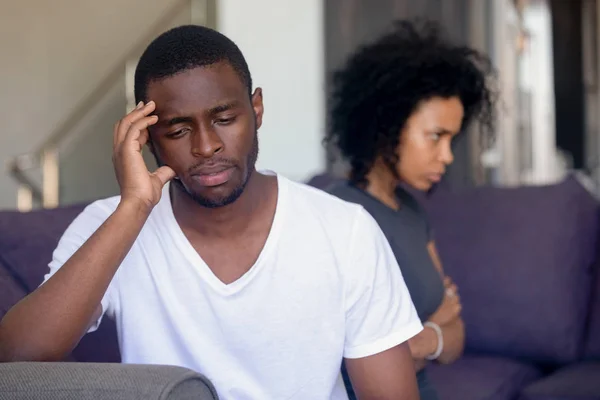 Unhappy black husband think of separation after fight — Stock Photo, Image