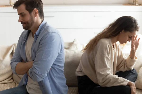 Upset young couple avoid talking after family fight — Stock Photo, Image