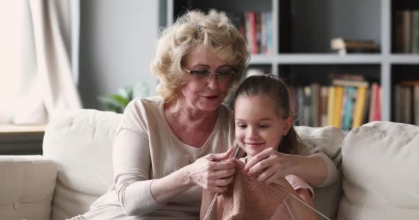 Abuela enseñando a su nieta a tejer — Vídeo de stock © Wavebreakmedia