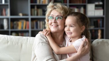 Happy mature grandmother and little granddaughter visualizing together