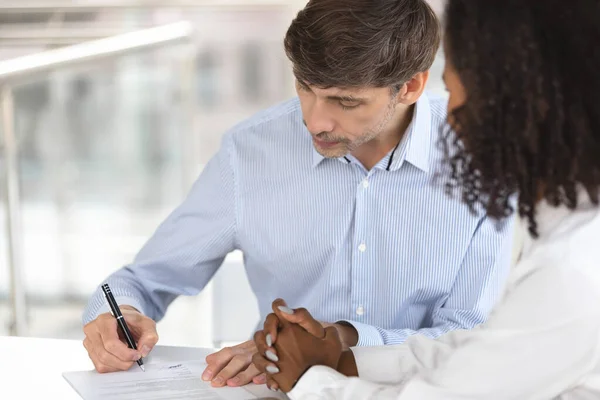 Image of man putting signature signing paper at meeting concept. — Stock Photo, Image