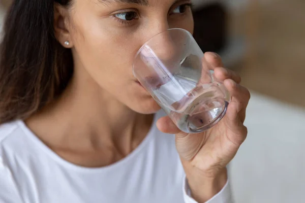 Thirsty girl enjoy drinking pure mineral water — Stock Photo, Image