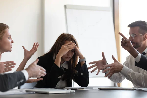 Frustrated millennial female worker felling tired of working quarreling. — Stock Photo, Image